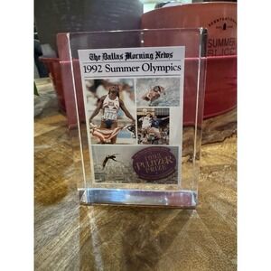Vintage lucite paperweight 1992 Olympics Dallas Morning news Pulitzer Barcelona